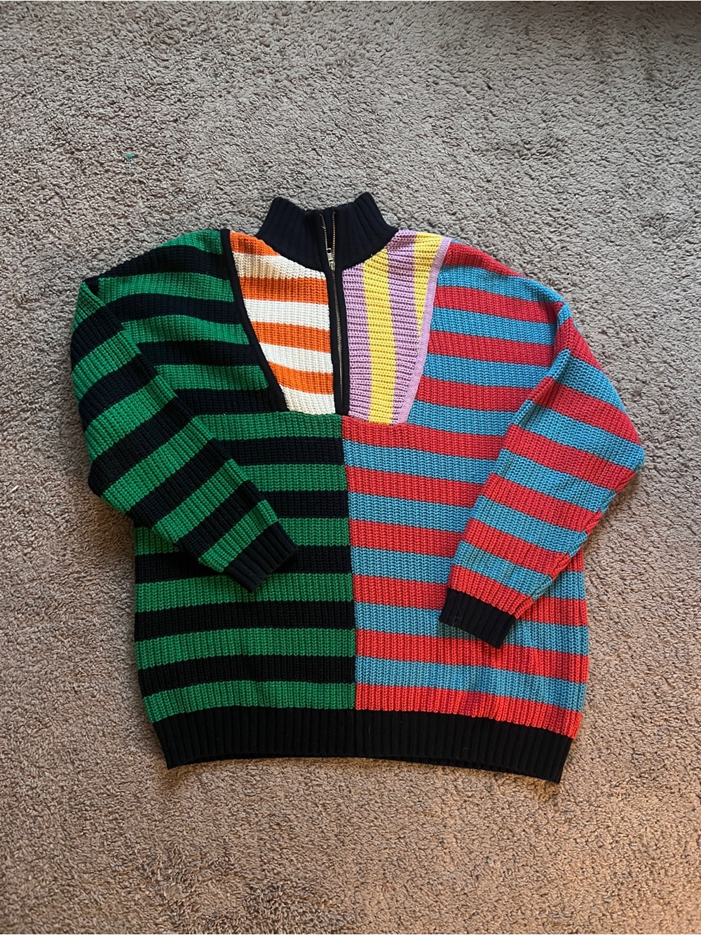 $295 STAUD Multi cabana stripe Hampton Zip knit sweater size small